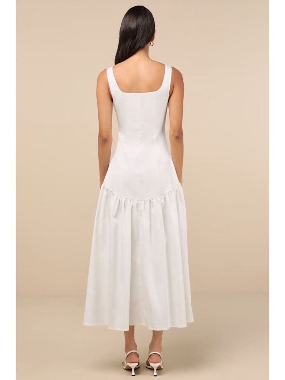 Lulus Kyla Midi Dress Sz Medium White Drop Waist Corset Coquette Sundress Bridal - Picture 8 of 9